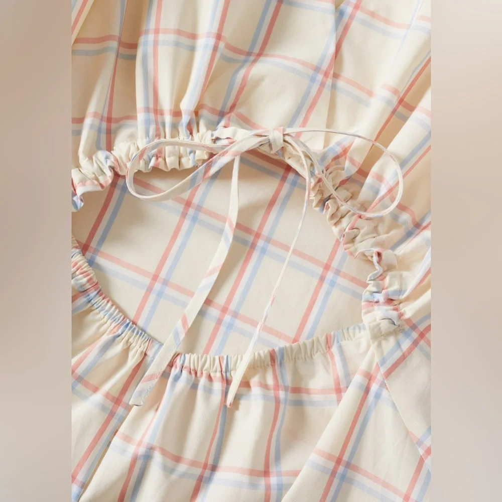 MANGO Light Yellow Cutout Cotton Check Midi Dress - Size S - NWT - Sold Out! - Picture 4 of 7